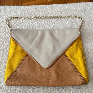 Banana republic Real calf hair envelope ✉️ clutch handbag yellow and tan.